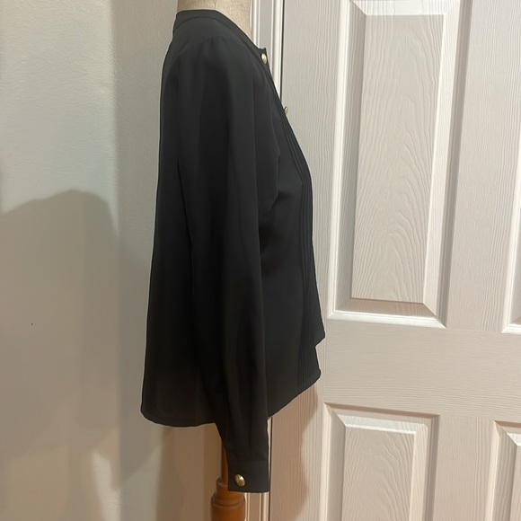 Vintage 70s Laura and Jane blouse pleated black gold button down women’s size 4P - Picture 3 of 6